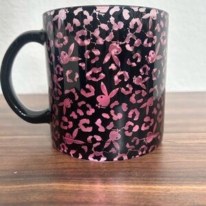 PLAYBOY Black Mug with Pink Bunny & Pink Leopard Print